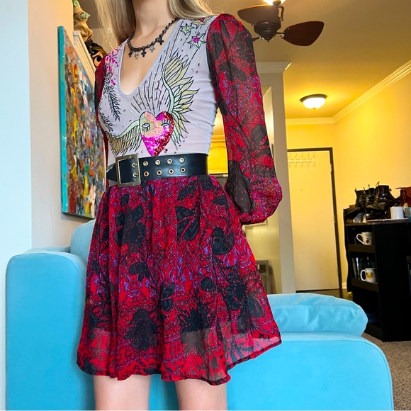 FREE PEOPLE BALI THROUGH THE FLOWERS 2 PUECE BODYSUIT SHEER SKIRT SET - Picture 4 of 8